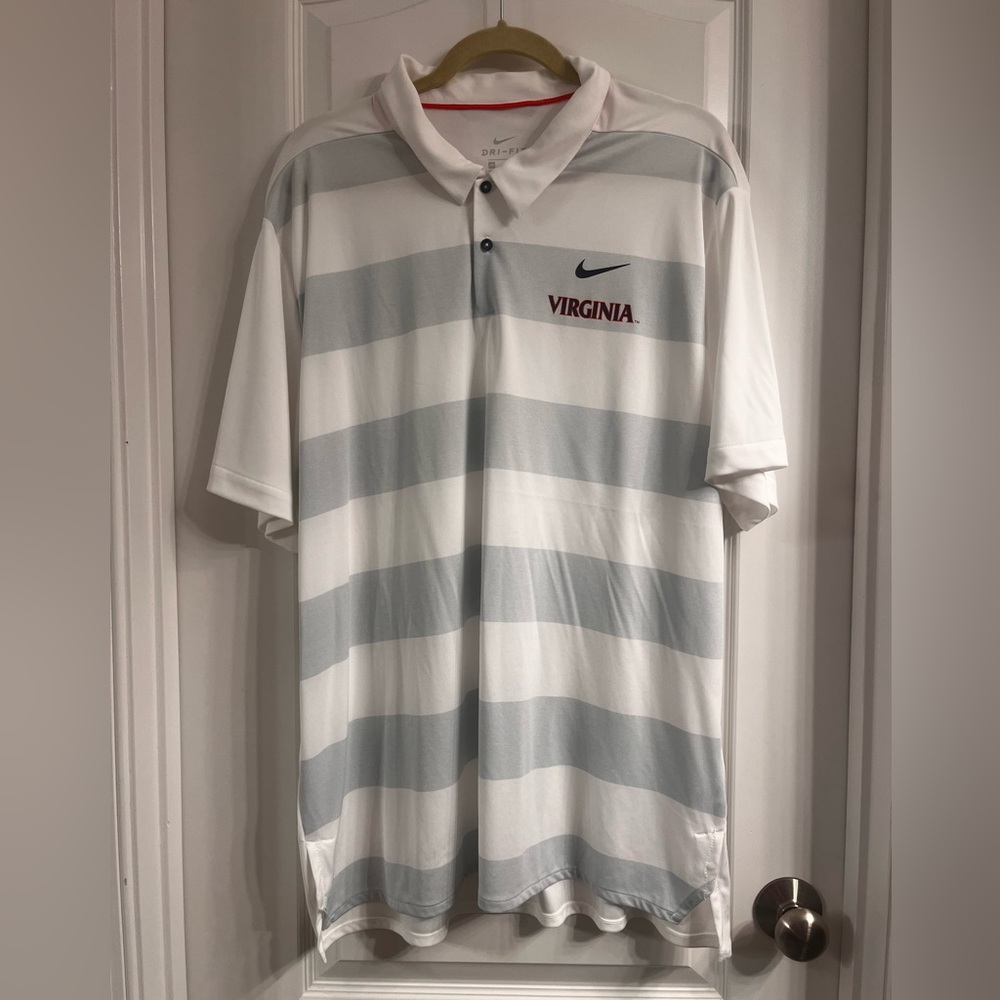 Nike Men's Dri Fit Polo Shirt with White and‎ Gray Stripes UVA XXL